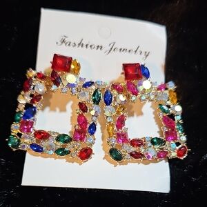 Fashion JEWELRY Colorful Gemstone Square Earrings